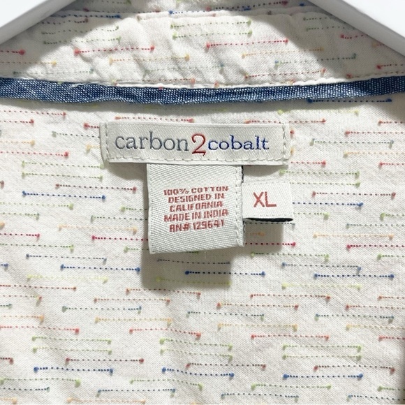 CARBON 2 COLBALT Men’s Ivory Multi Stitched Long Sleeve Button Down Shirt Sz XL - Picture 5 of 7
